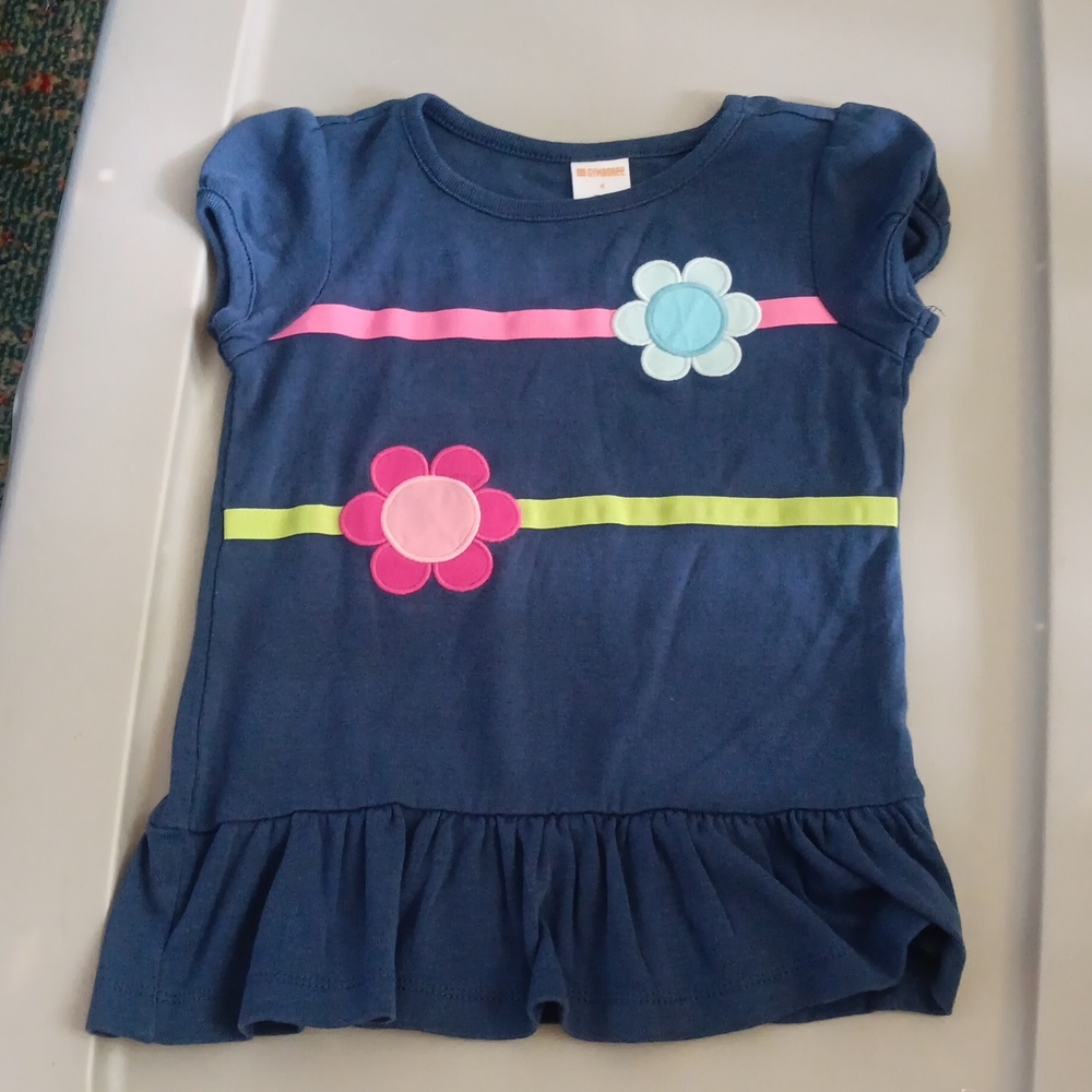 Gymboree blue tunic with flowers and ribbons